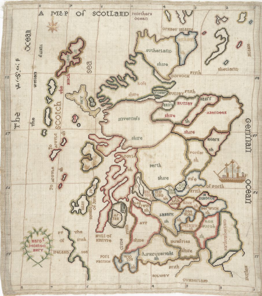 Image of Margaret Montgomery's embroidered map of Scotland