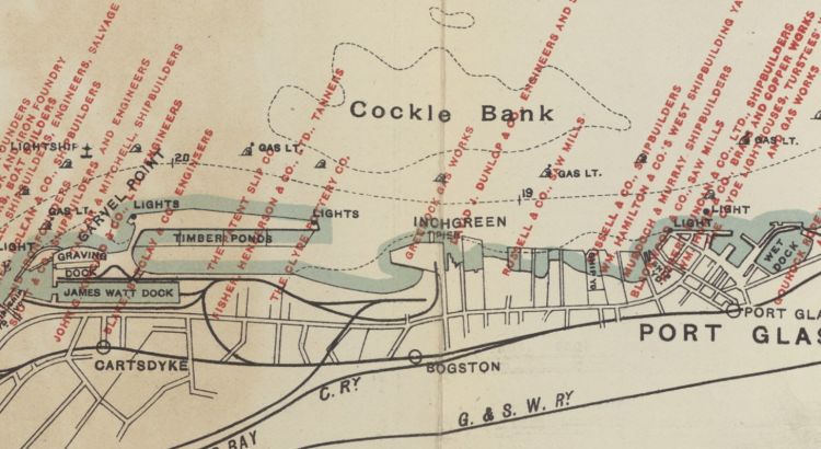 Image of map showing Inverclyde coast near Port Glasgow with shipbuilding firms labelled