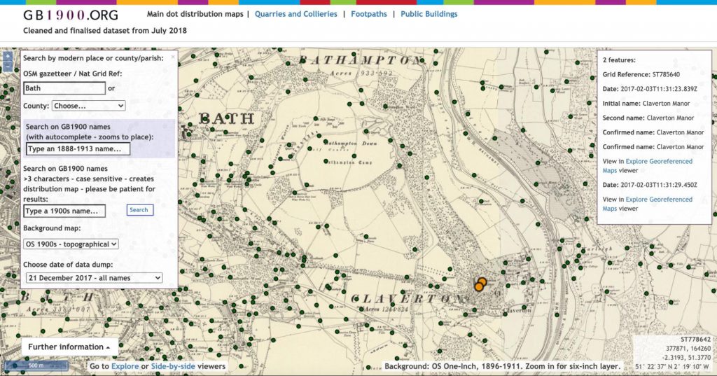  A screenshot of the GB1900 website, showing the work of hundreds of volunteers visualised on the NLS digitised OS maps 