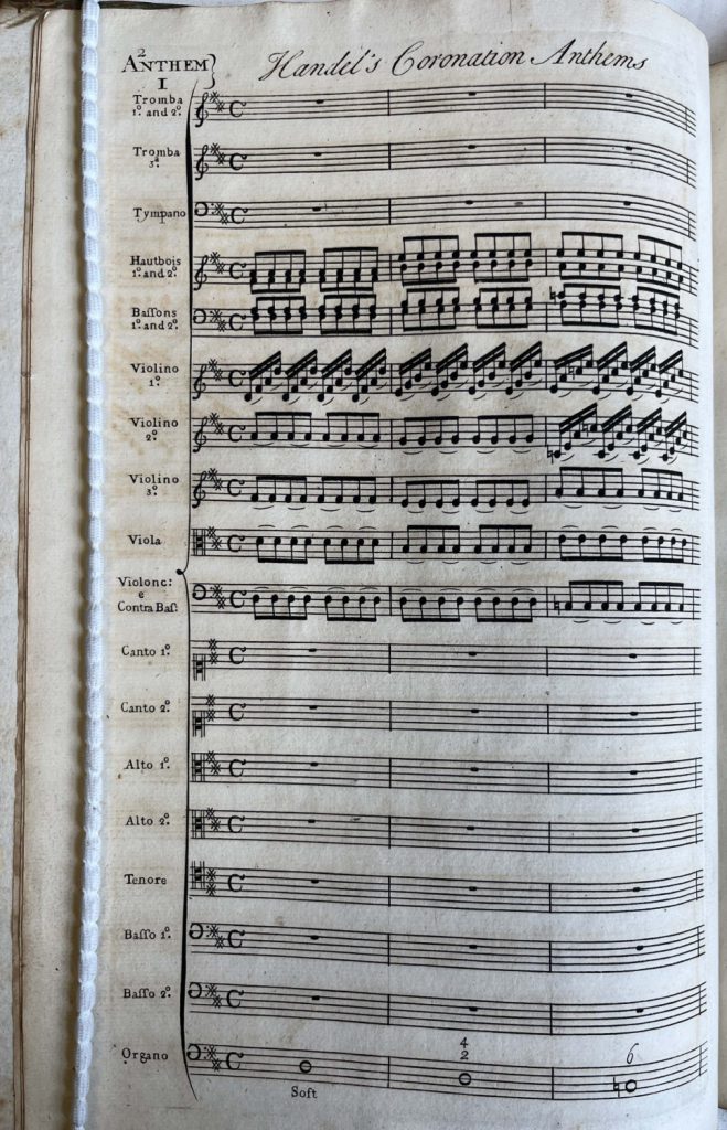 The famous beginning of Zadok the Priest Handel’s Celebrated Coronation Anthems in Score. London: Printed for I. Walsh, [c. 1743], NLS reference BH.26(1)