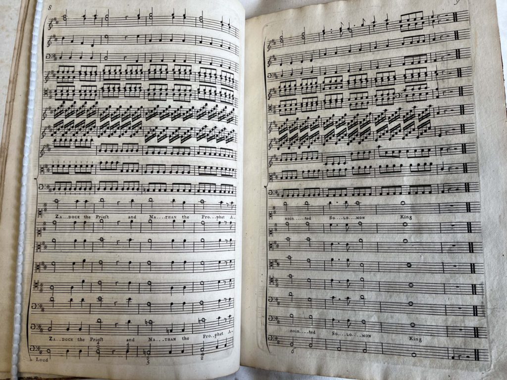 Entry of the choir in Zadok the Priest Handel’s Celebrated Coronation Anthems in Score. London: Printed for I. Walsh, [c. 1743], NLS reference BH.26(1)